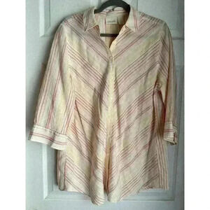 CHICO'S No Iron 100% Linen Top Size 2 M L White Orange Striped